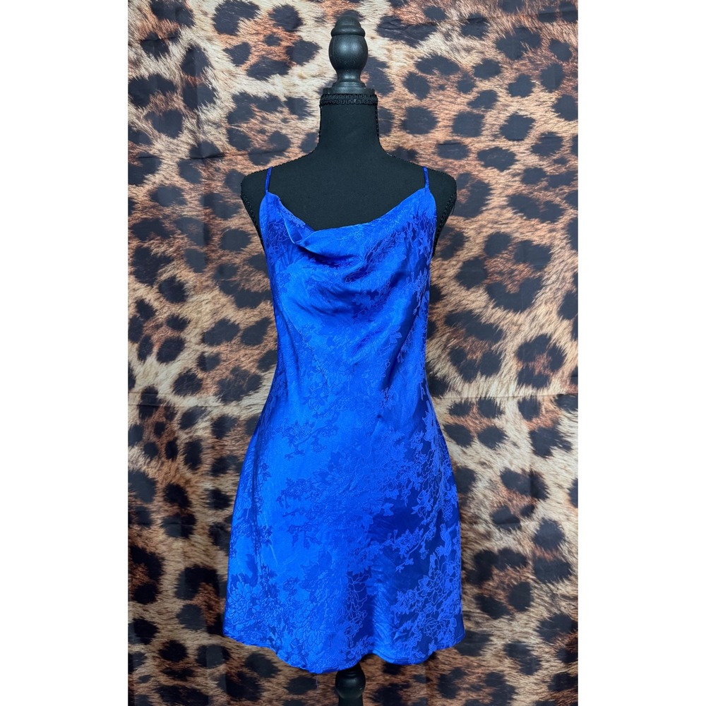 Floral Jacquard Cowl Neck Satin Slip Mini Dress